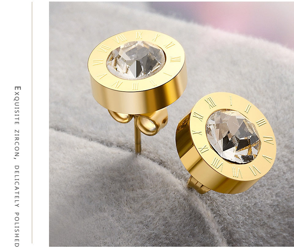 Women Vintage Roman Numeral Crystal Small Earing