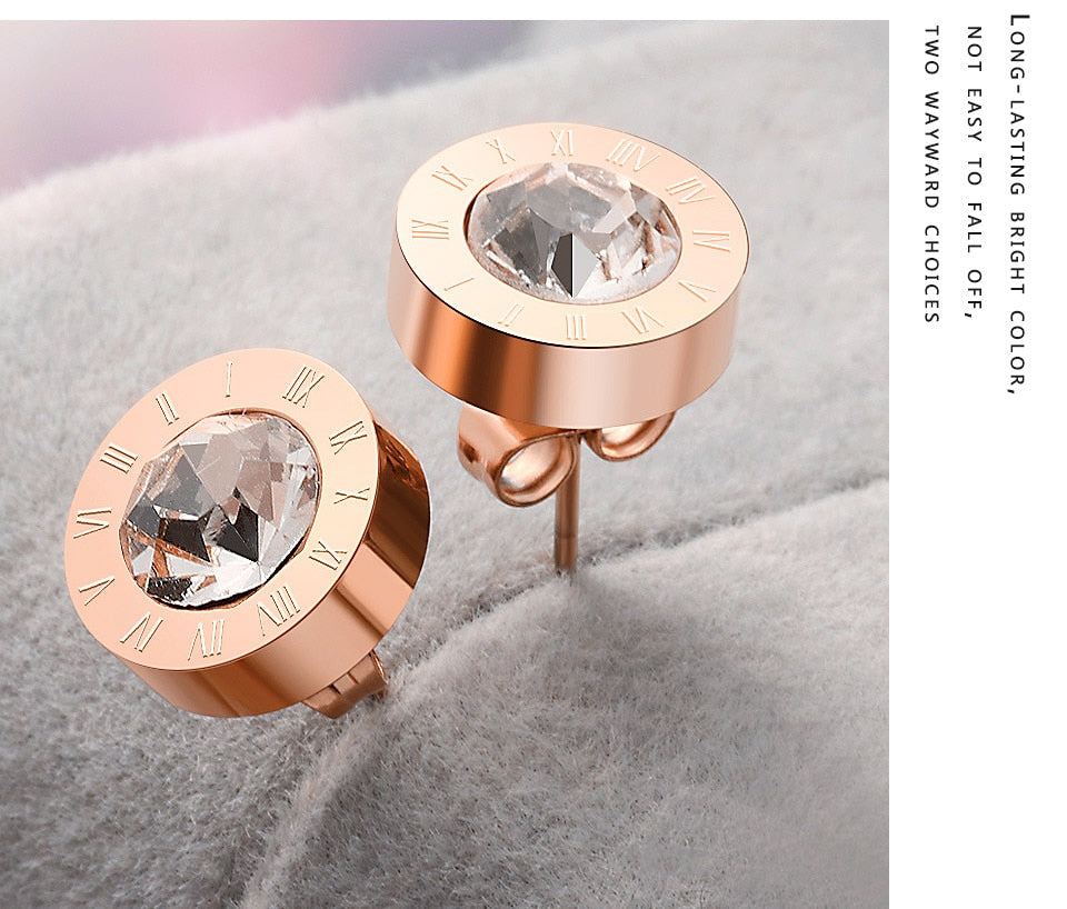 Women Vintage Roman Numeral Crystal Small Earing