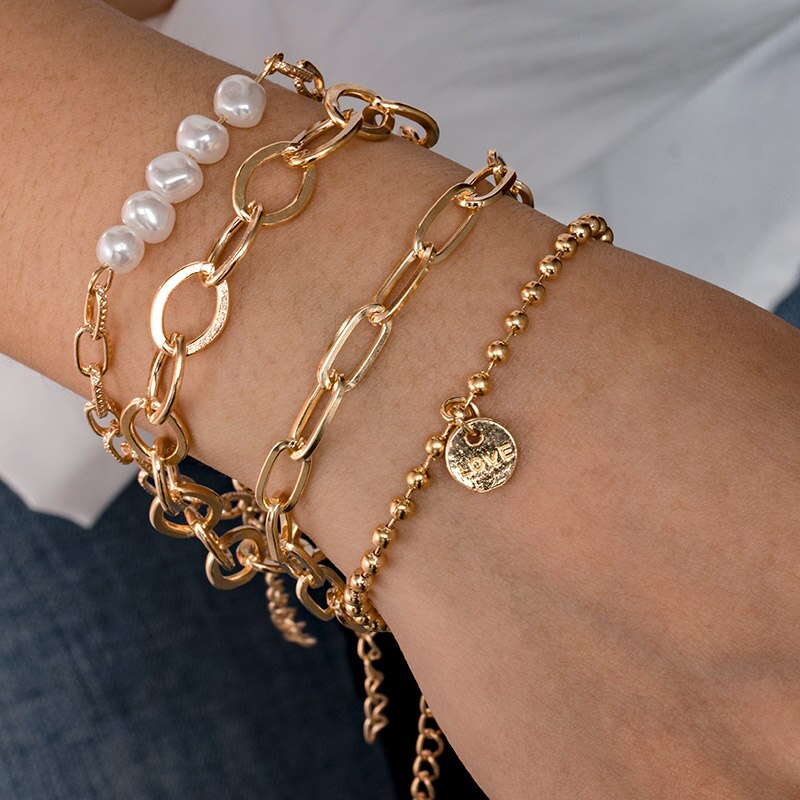 Fashion Gold Multilayer Beads Pearl Bracelets for Women