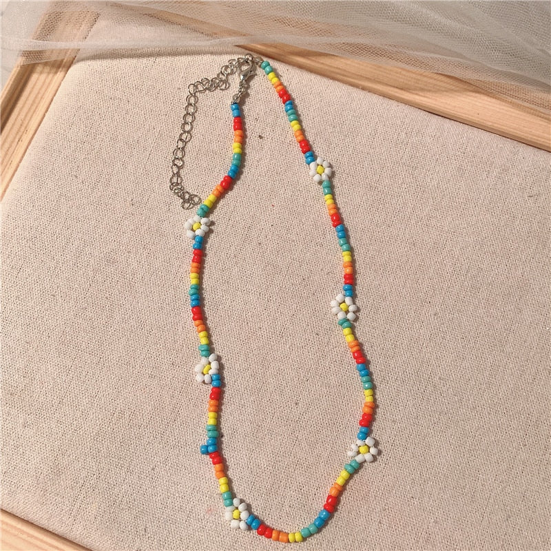 Daisy Flower Colorful Beads Clavicle Choker Necklace
