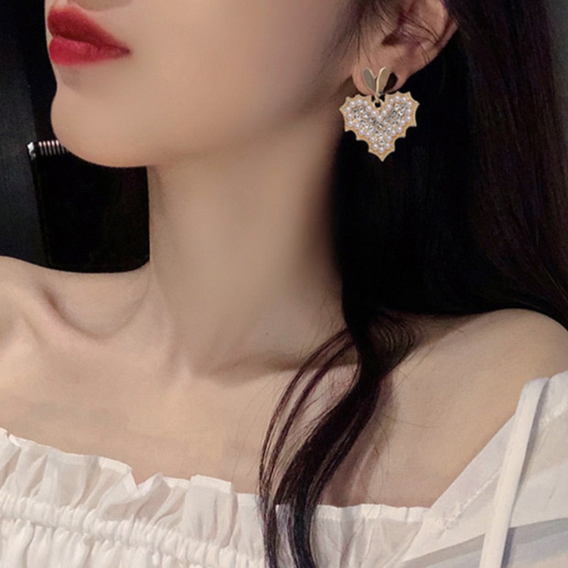 Women Trendy Crystal Love Heart  Korean Earring