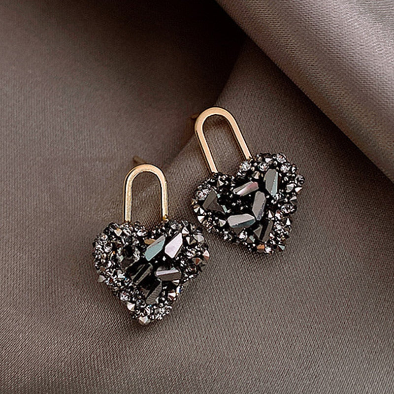 Women Trendy Crystal Love Heart  Korean Earring
