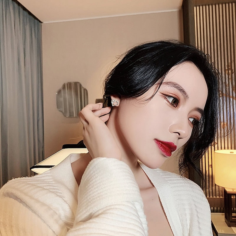 Women Trendy Crystal Love Heart  Korean Earring