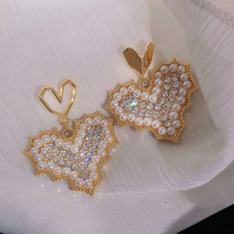 Women Trendy Crystal Love Heart  Korean Earring