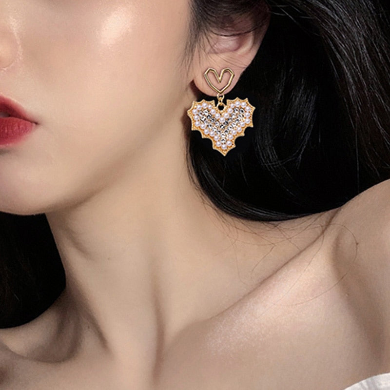 Women Trendy Crystal Love Heart  Korean Earring