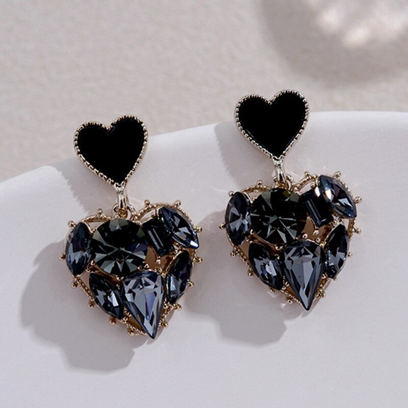 Women Trendy Crystal Love Heart  Korean Earring