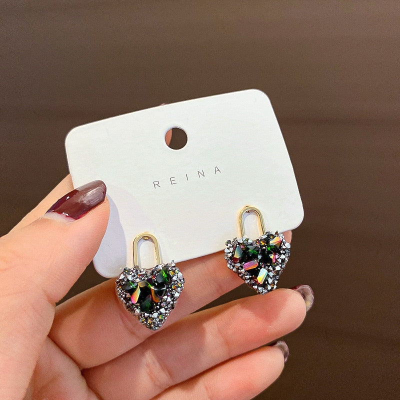Women Trendy Crystal Love Heart  Korean Earring