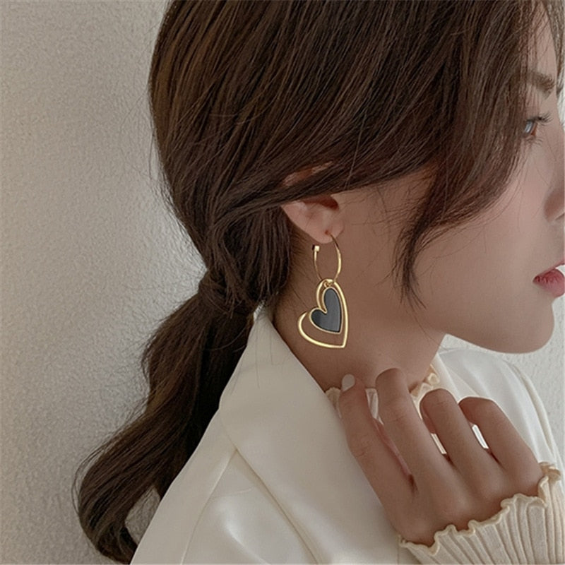 Women Trendy Crystal Love Heart  Korean Earring
