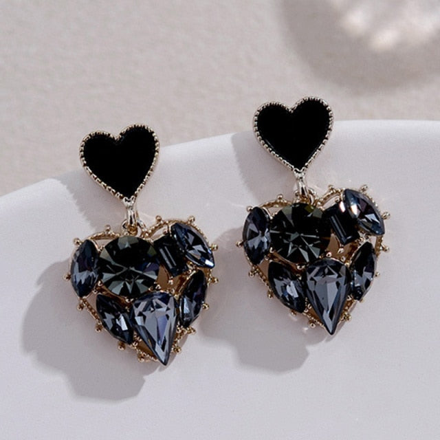 Women Trendy Crystal Love Heart  Korean Earring