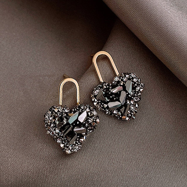 Women Trendy Crystal Love Heart  Korean Earring