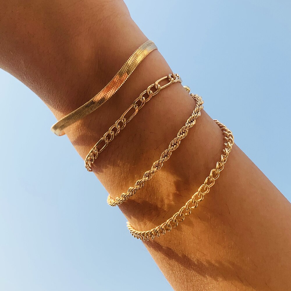 Girls Fashion Gold Color Rope Chain Herringbone Link Bracelet