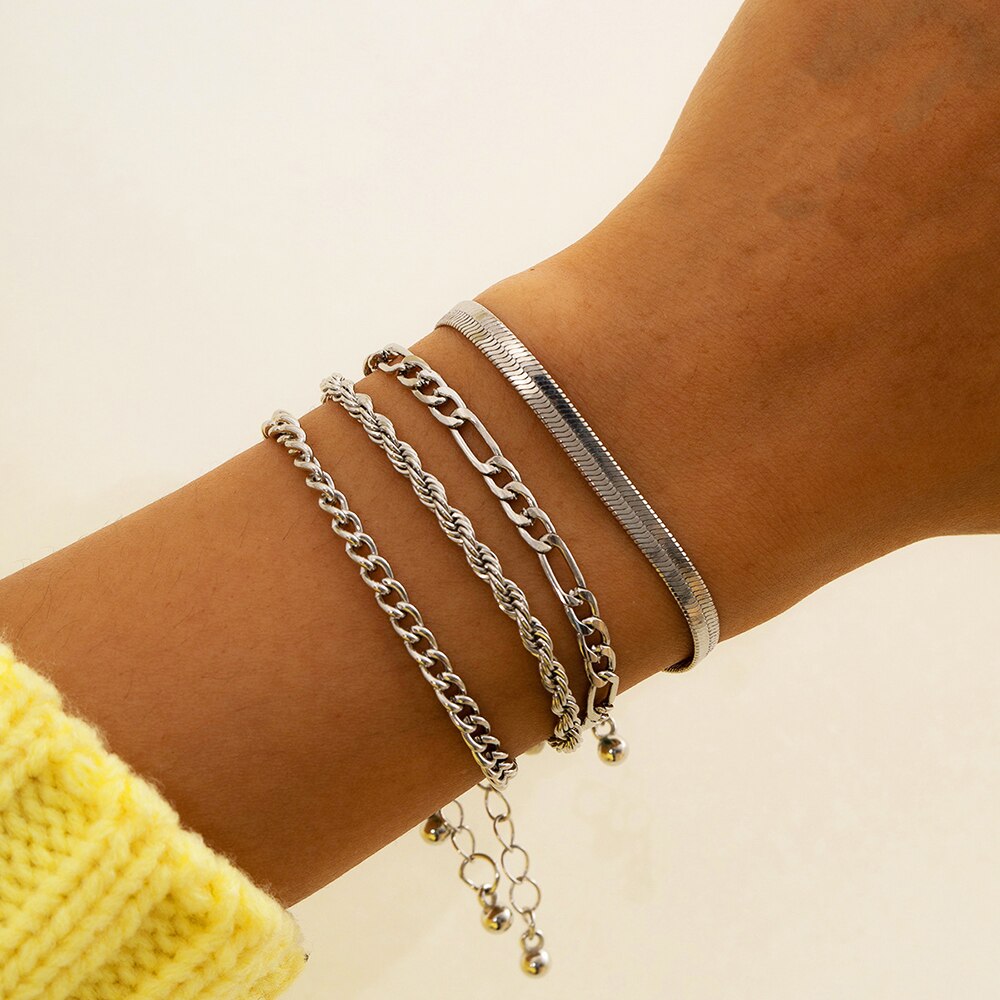 Girls Fashion Gold Color Rope Chain Herringbone Link Bracelet