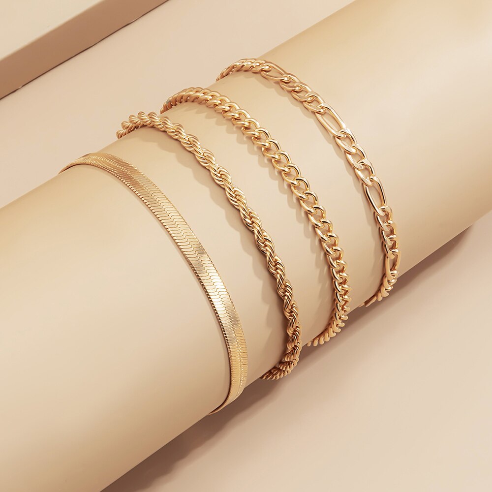 Girls Fashion Gold Color Rope Chain Herringbone Link Bracelet