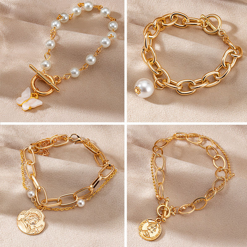 Bohemian Luxury Vintage Portrait Pearl Gold Bracelet