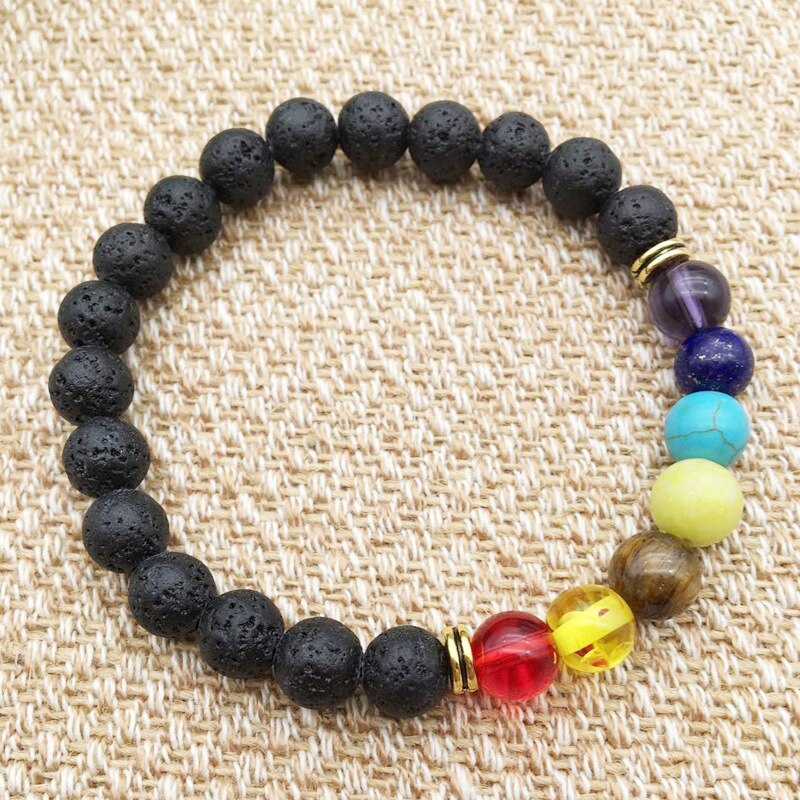 Black Lava Rock- 7 Chakra  Balance Bracelet