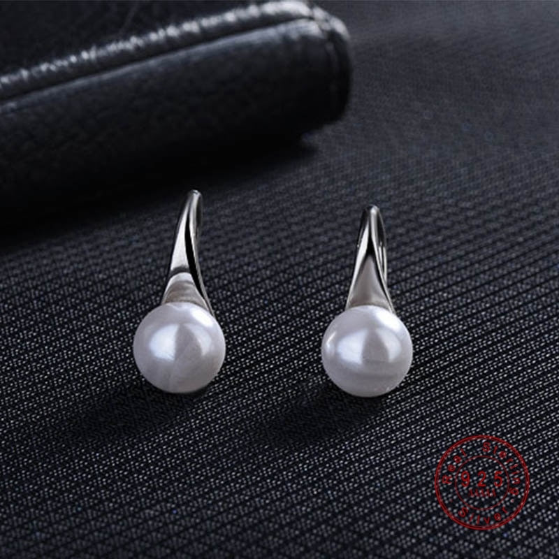 Simple Round White Pearl Earrings