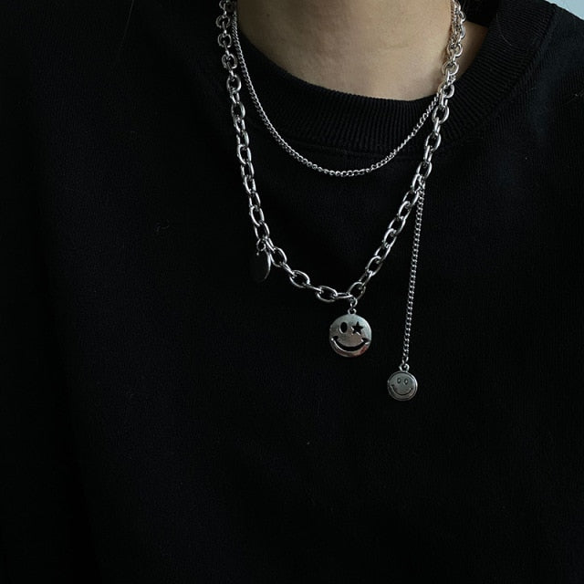 Personality Hip Hop Metal Cross Pendant Silver Color Chain Necklace