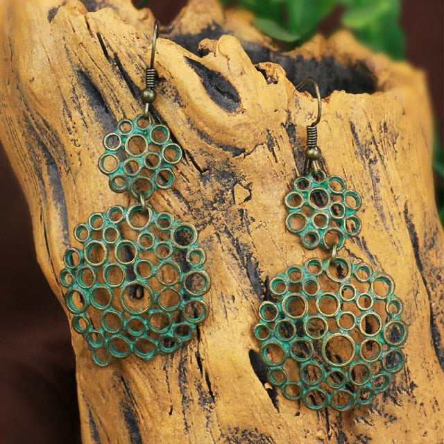 Women Alloy Crystal Ethnic Beads Boho Flower Earrings