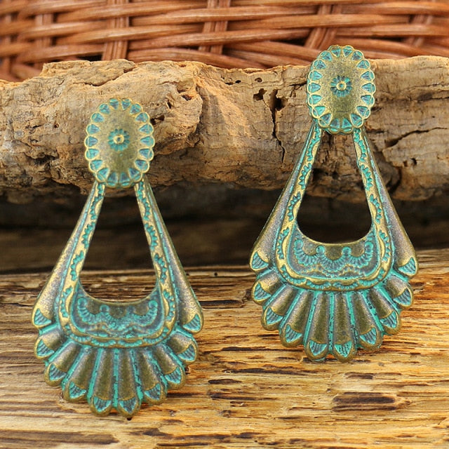 Women Alloy Crystal Ethnic Beads Boho Flower Earrings