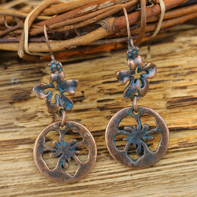 Women Alloy Crystal Ethnic Beads Boho Flower Earrings