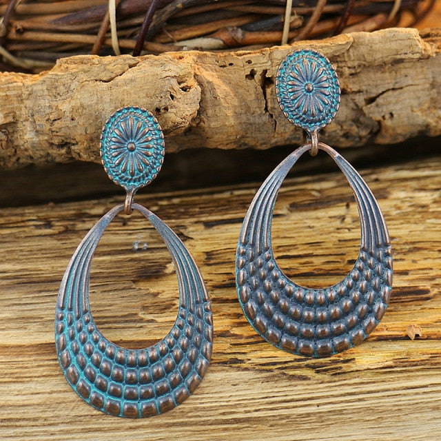 Women Alloy Crystal Ethnic Beads Boho Flower Earrings