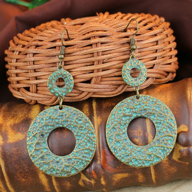 Women Alloy Crystal Ethnic Beads Boho Flower Earrings