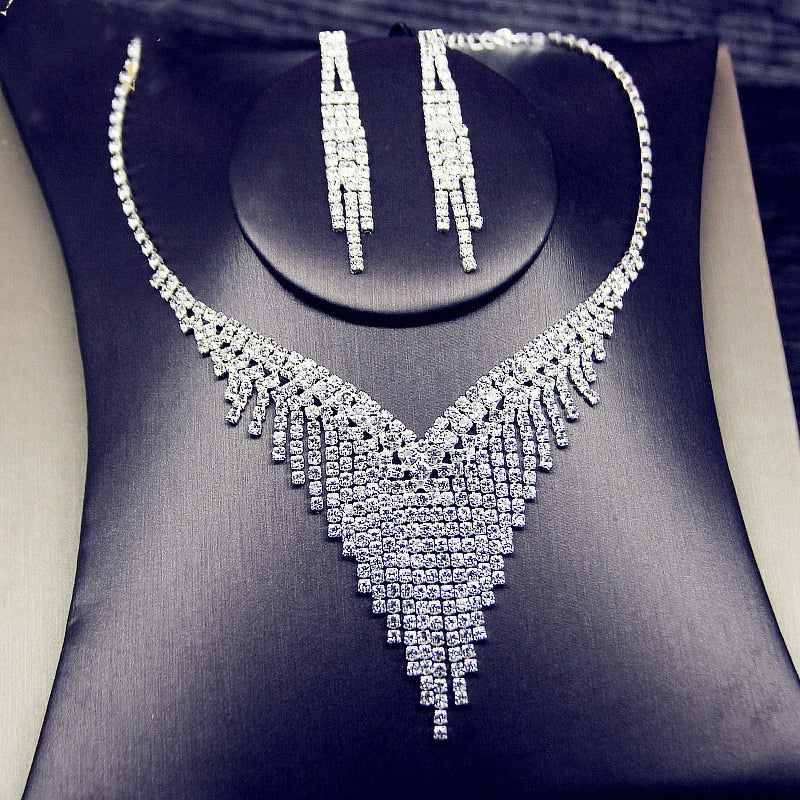 Shine Geometric Rhinestone Necklace Earrings Jewelry Sets