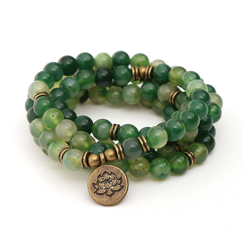 8mm Onyx Stone Beads Lotus OM Buddha  Bracelet