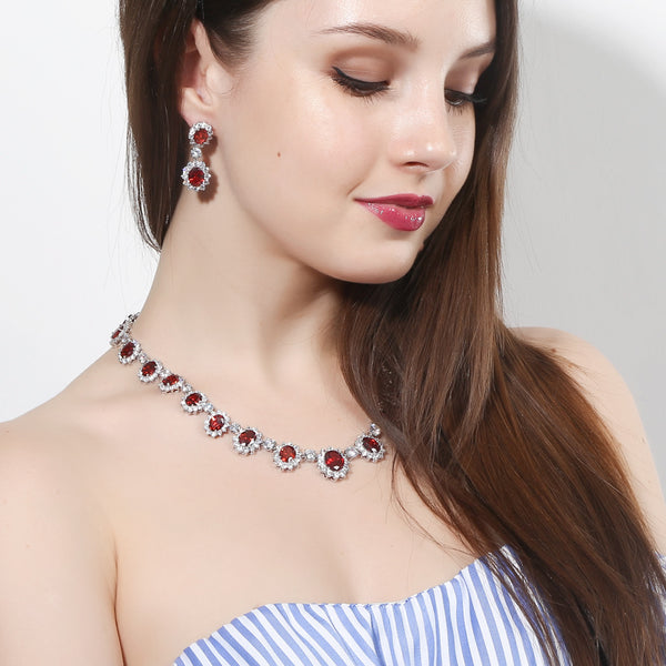 CZ Big Round Cubic Zirconia  Royal Blue Stone Necklace and Earrings Jewelry Sets