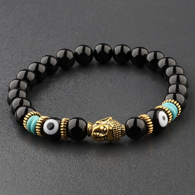 8mm Elastic Round Bright Black Stone Chakra Bracelets