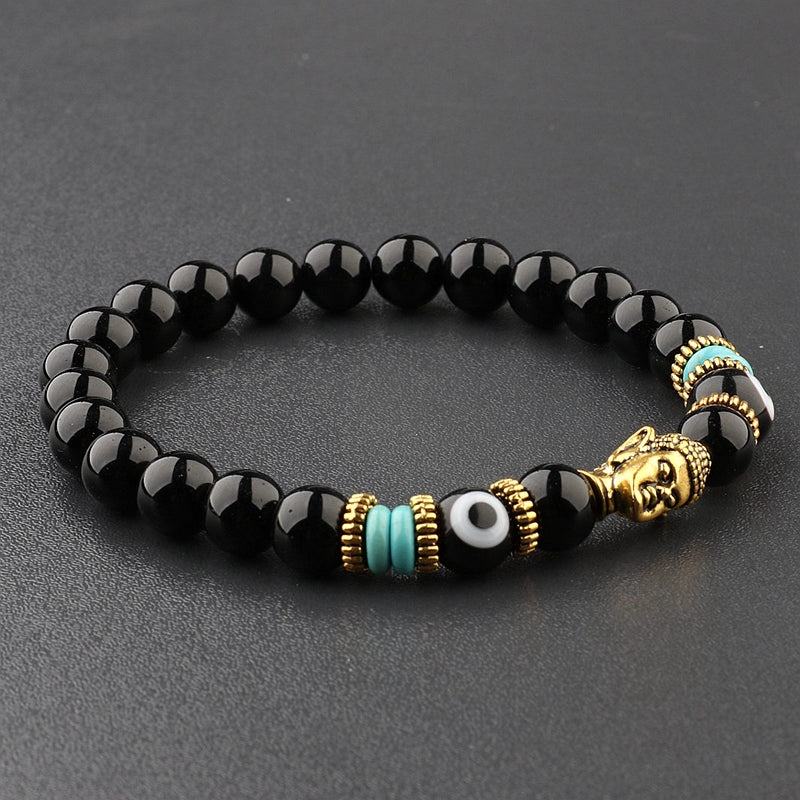 8mm Elastic Round Bright Black Stone Chakra Bracelets