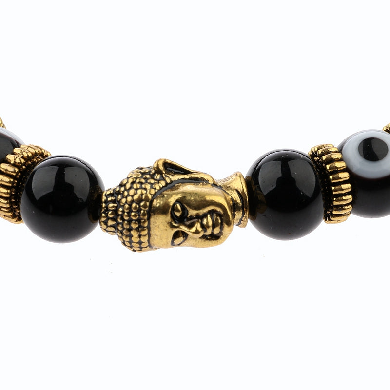8mm Elastic Round Bright Black Stone Chakra Bracelets
