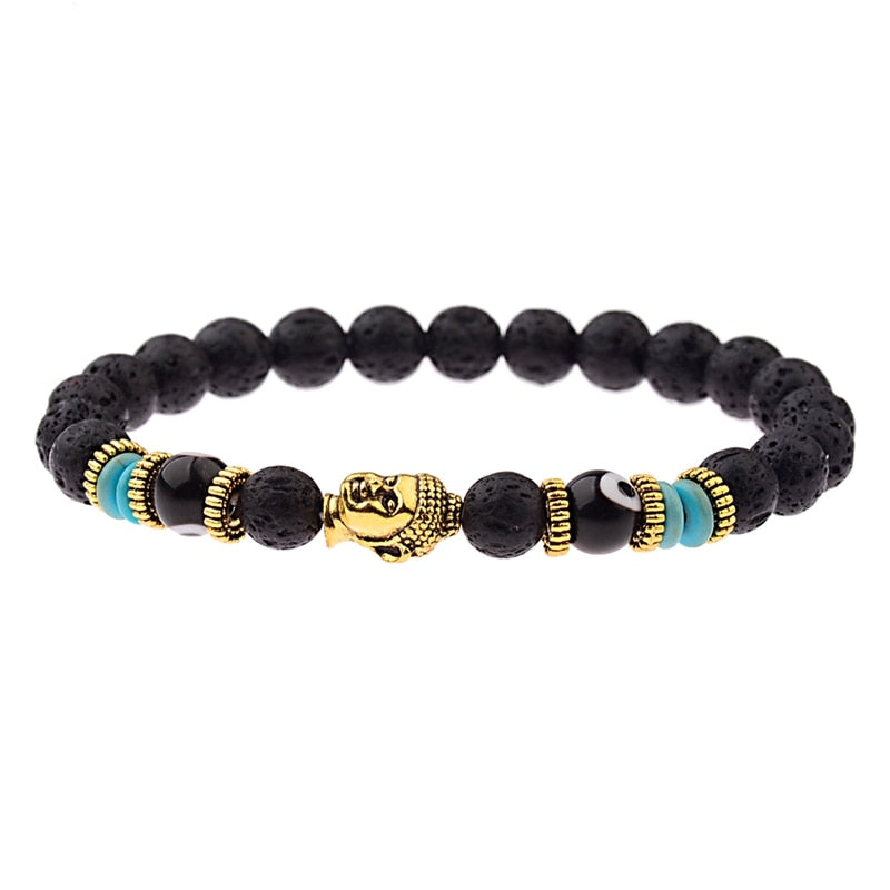 8mm Elastic Round Bright Black Stone Chakra Bracelets