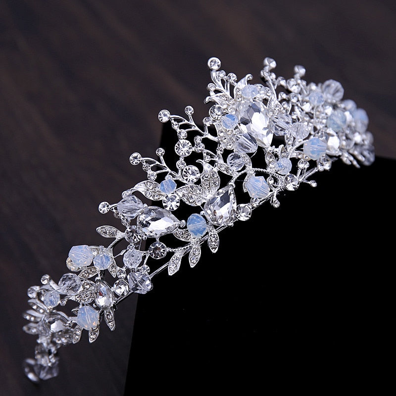 Rhinestone Crown Tiara Choker Necklace Earrings Jewelry Set