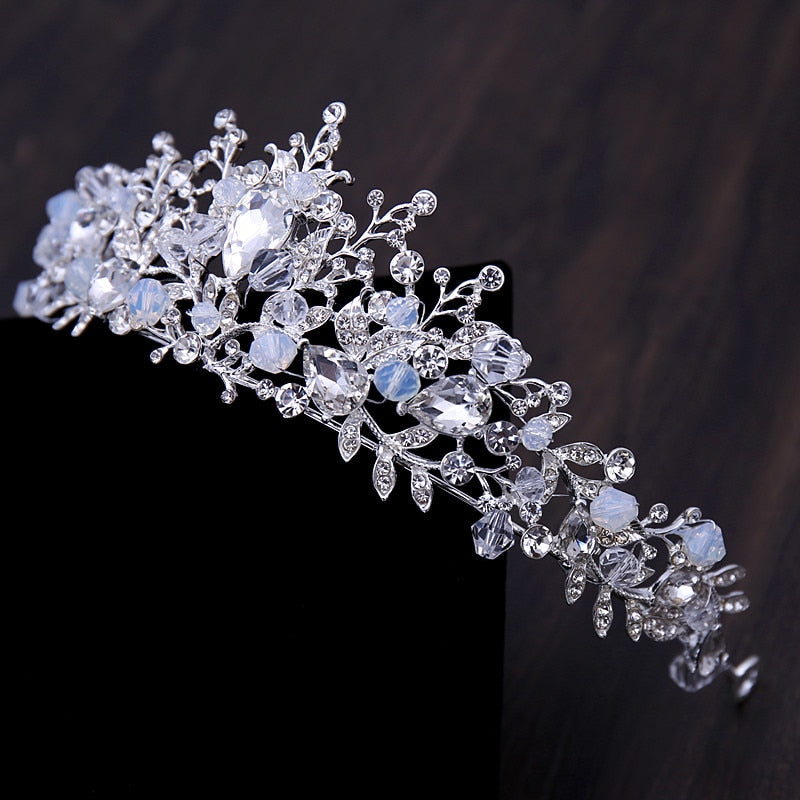 Rhinestone Crown Tiara Choker Necklace Earrings Jewelry Set