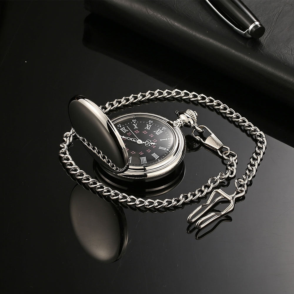 Personalized Retro Smooth Men Black Pocket Watch