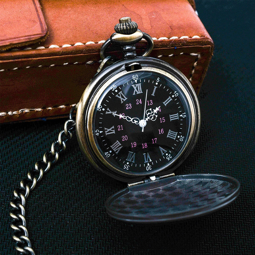 Personalized Retro Smooth Men Black Pocket Watch