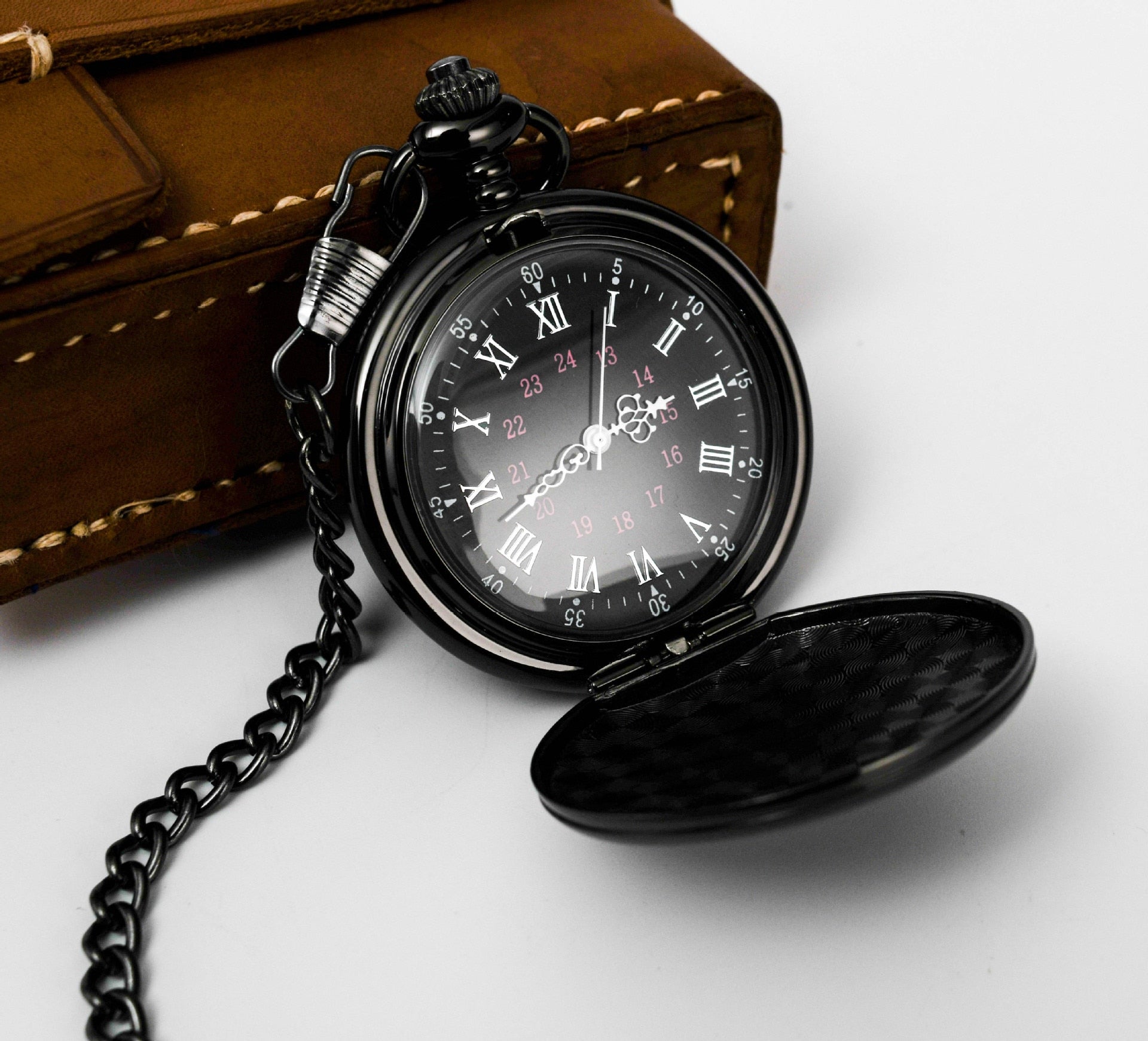 Personalized Retro Smooth Men Black Pocket Watch