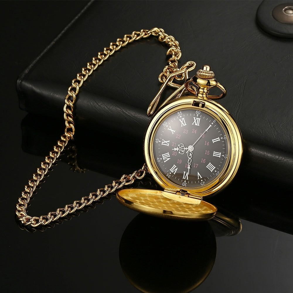 Personalized Retro Smooth Men Black Pocket Watch