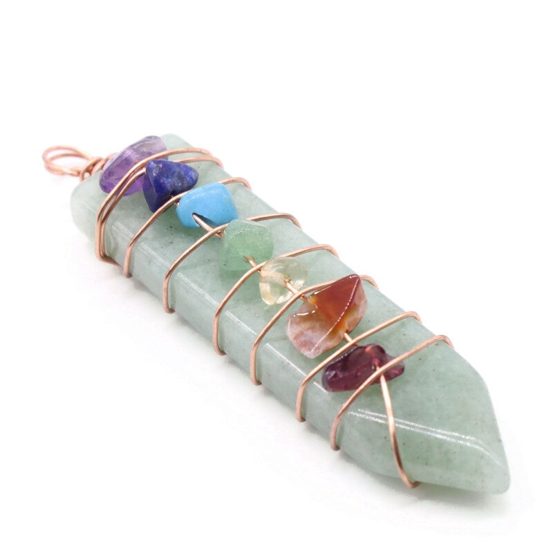 Natural Stone Pendulum Wire Wrap 7 Chakra Pendant