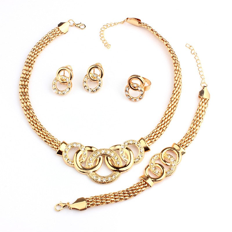 Classic Round Gold Color  Rhinestone Jewelry Sets