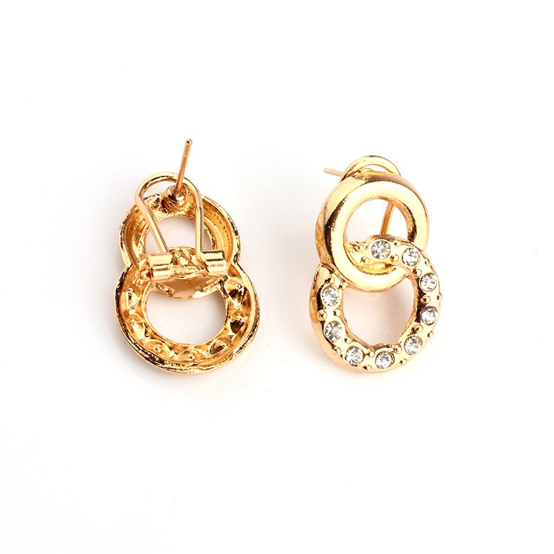 Classic Round Gold Color  Rhinestone Jewelry Sets