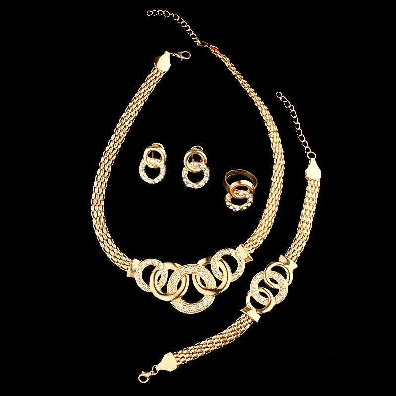 Classic Round Gold Color  Rhinestone Jewelry Sets