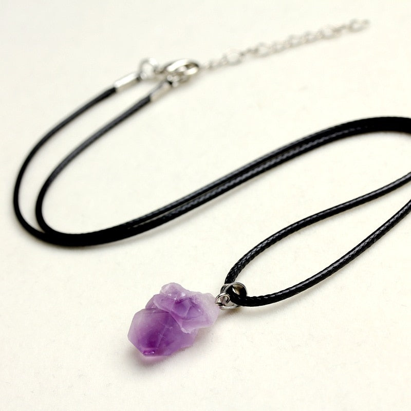Natural Stone Amethysts Crystal Pendant Necklace