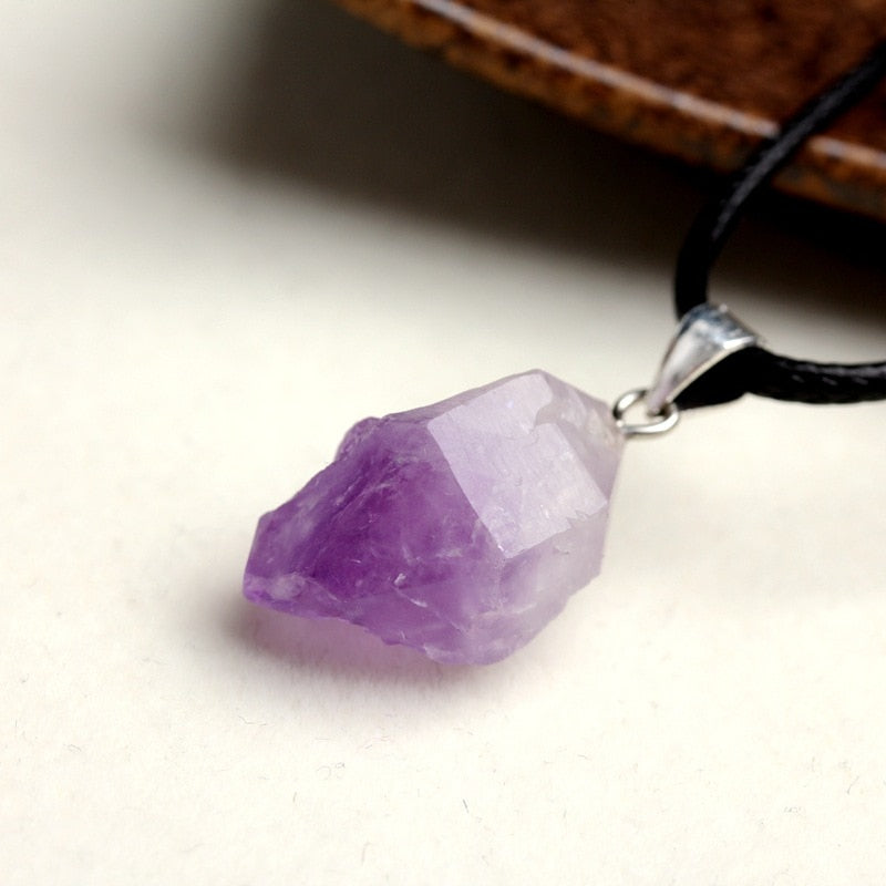 Natural Stone Amethysts Crystal Pendant Necklace