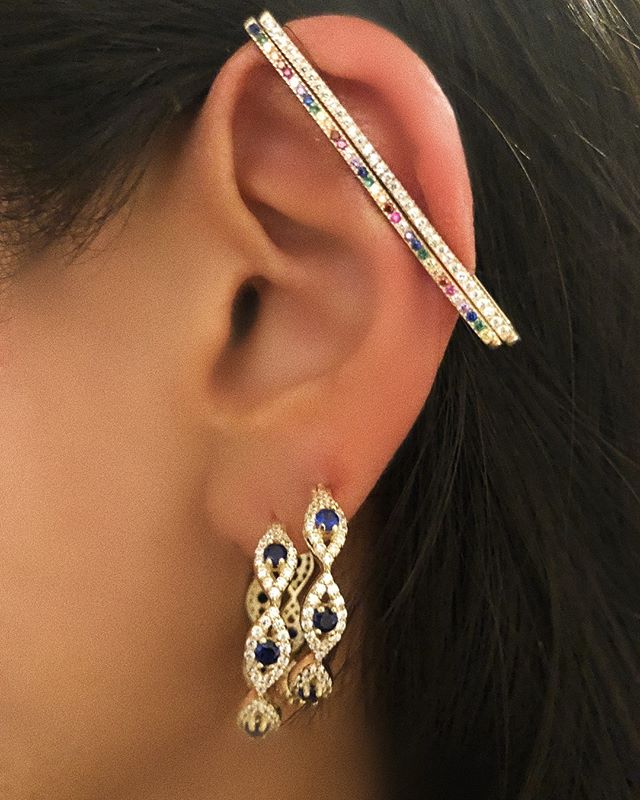 1 piece ear white rainbow cz rectangle cuff earring