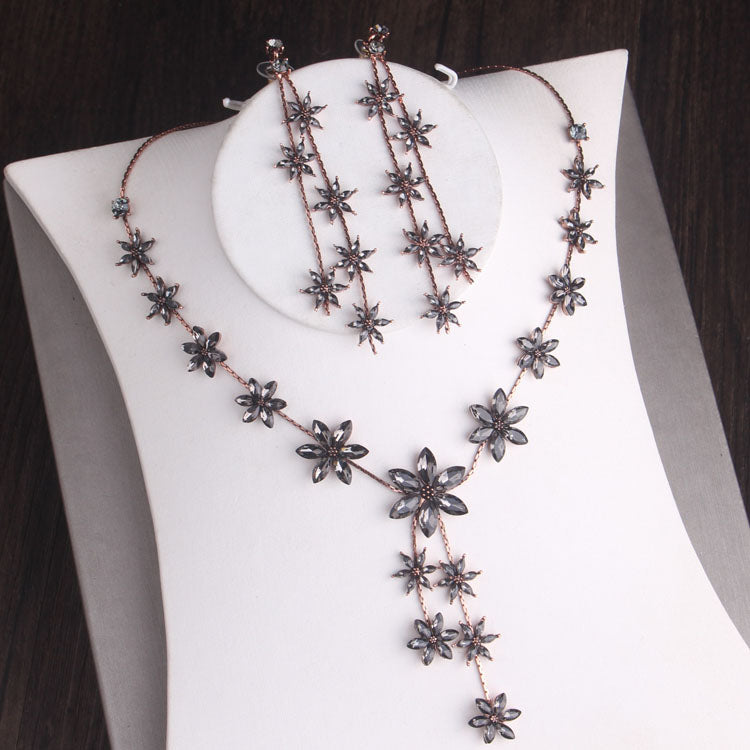Baroque Silver Plated Crystal Leaf Bridal Jewelry Sets