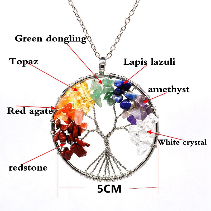 7 Chakra Rainbow Stone tree of life Pendant Necklace  bracelet set