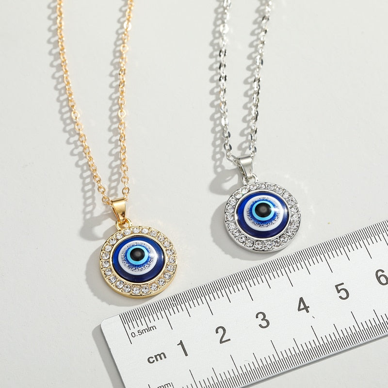 Turkish Crystal Evil Eyes Pendant Necklace