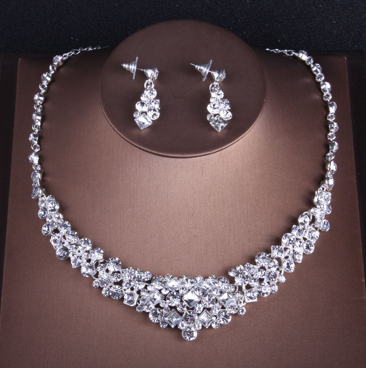 Rhinestone Tiaras Crown Necklace Earrings Wedding African Beads Jewelry Set